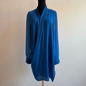 Robert‎ Rodriguez, sx XL, Blue chiffon Brooke Blouse, long sleeve wrap tunic top